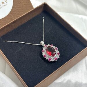 💎925 Sterling Silver Rubellite Tourmaline Pendant Necklace